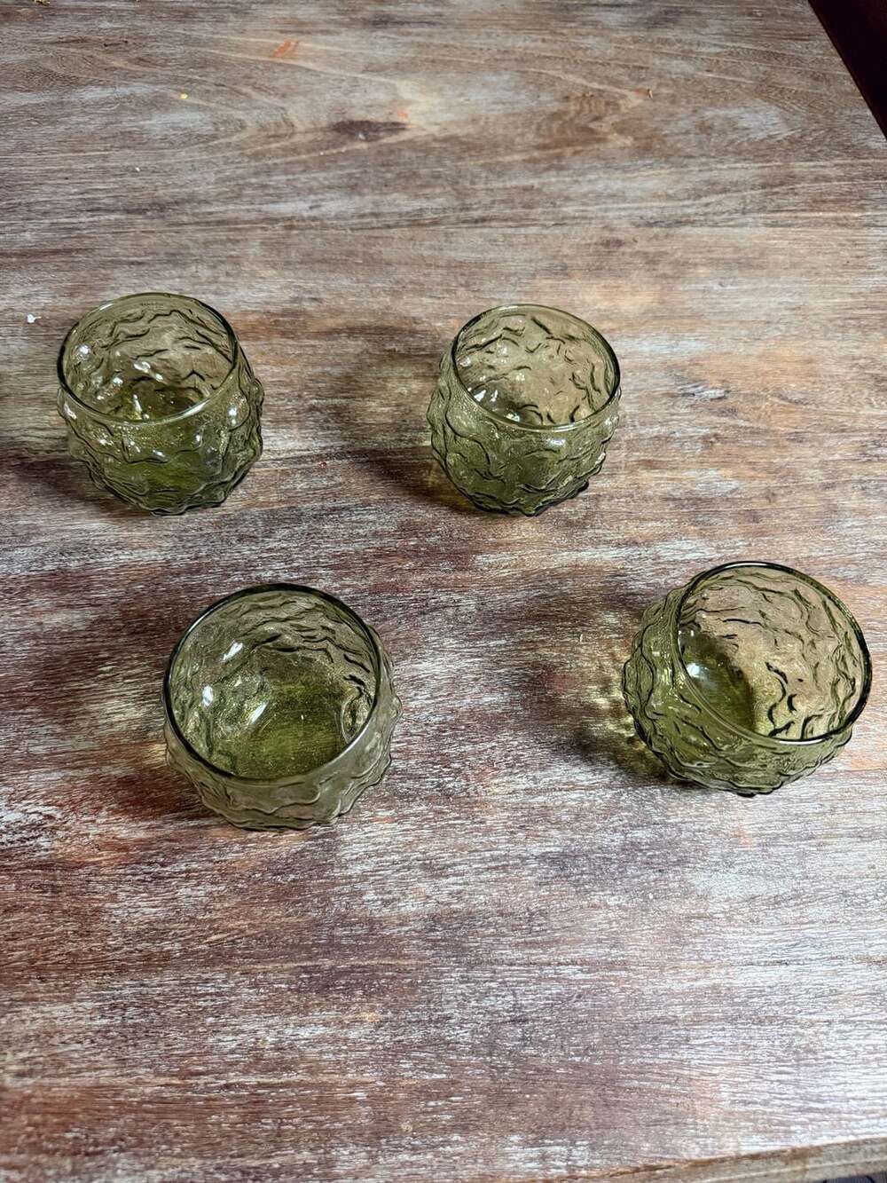 Set of 4 Anchor Hocking Milano Green Roly Poly Rocks Glasses - Picture 2 of 8